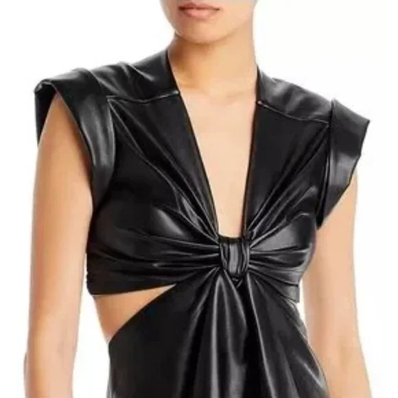 JASON WU Black Vegan Leather With Cut Out Mini Dress XS - Picture 2 of 6